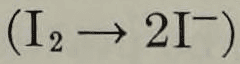 Iodine reduction equation: I2 → 2I−